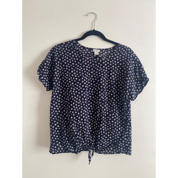 J.Crew Women’s Navy & White Floral Cotton Tie-Front Short Sleeve Top Size S - Picture 1 of 5